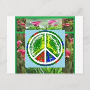 PEACE SYMBOL :  Green Artistic Flowers Postcard