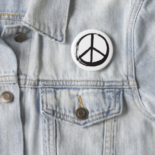 Peace Symbol Hippie Love 1960s Sign Brushed 6 Cm Round Badge