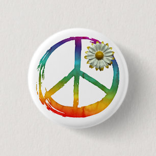 Peace Symbol Hippie Love 1960s Sign Daisy Love 3 Cm Round Badge