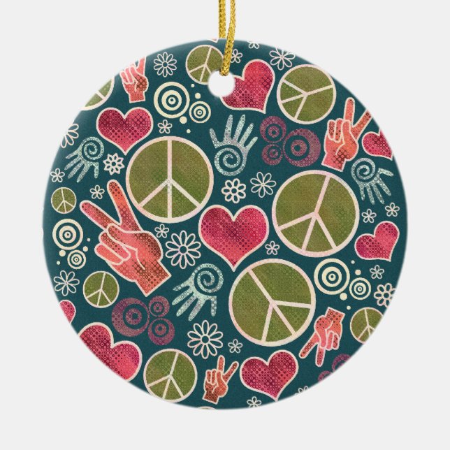 Peace Symbol Hipster Pacifism Sign Design Ceramic Ornament (Front)