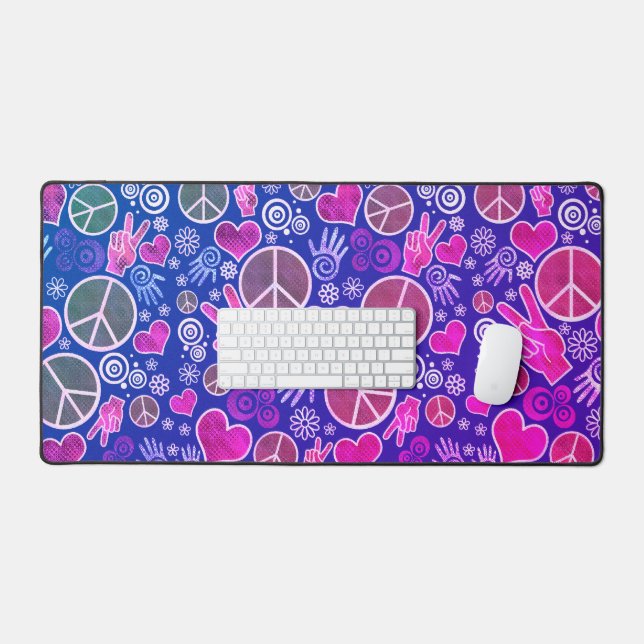 Peace Symbol Hipster Pacifism Sign Design Pink Desk Mat (Keyboard & Mouse)