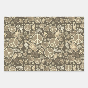 Peace Symbol Hipster Pacifism Sign Design   Sepia Wrapping Paper Sheet