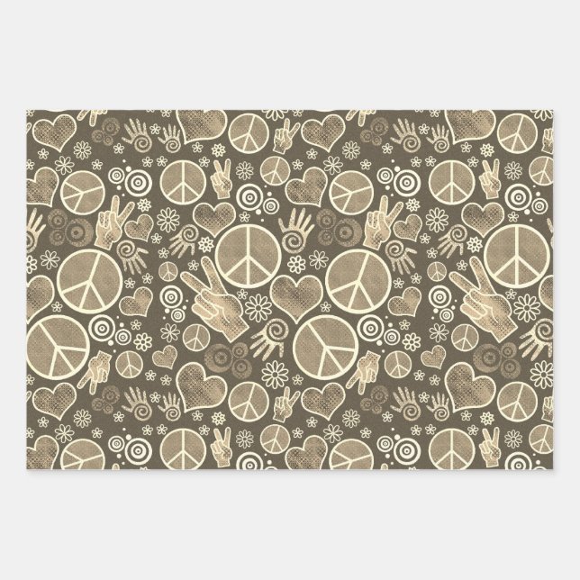 Peace Symbol Hipster Pacifism Sign Design | Sepia Wrapping Paper Sheet (Front)