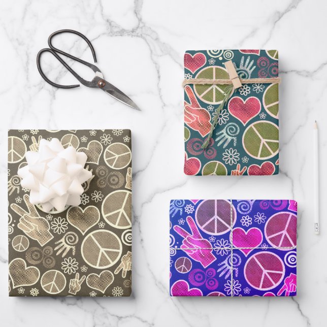 Peace Symbol Hipster Pacifism Sign Set Wrapping Paper Sheet (Front)