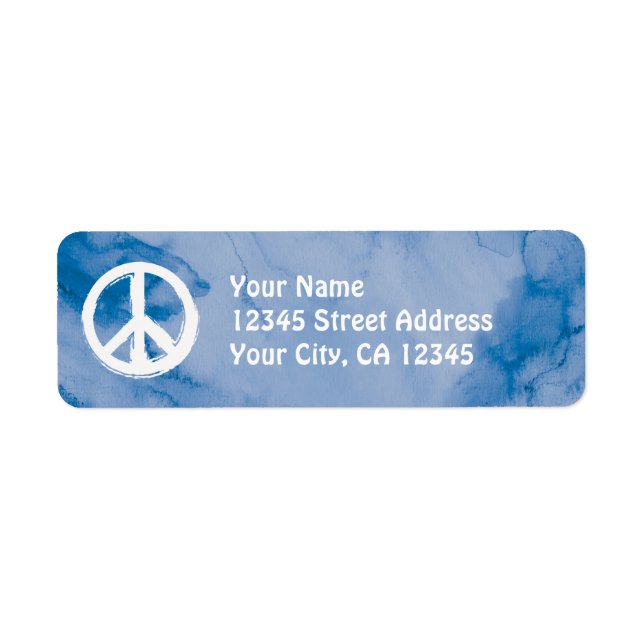 Peace Symbol in White on Watercolor Return Address Label (Front)