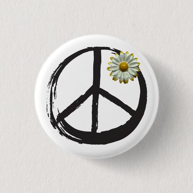 Peace Symbol No War Love 1960s Sign Daisy Love 3 Cm Round Badge (Front)
