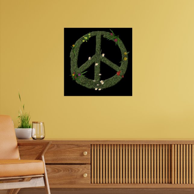 PEACE Symbol of Real Grass Flowers Hippie 60s Sign (Living Room 2)
