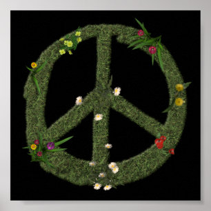 PEACE Symbol of Real Grass Flowers Hippie 60s Sign