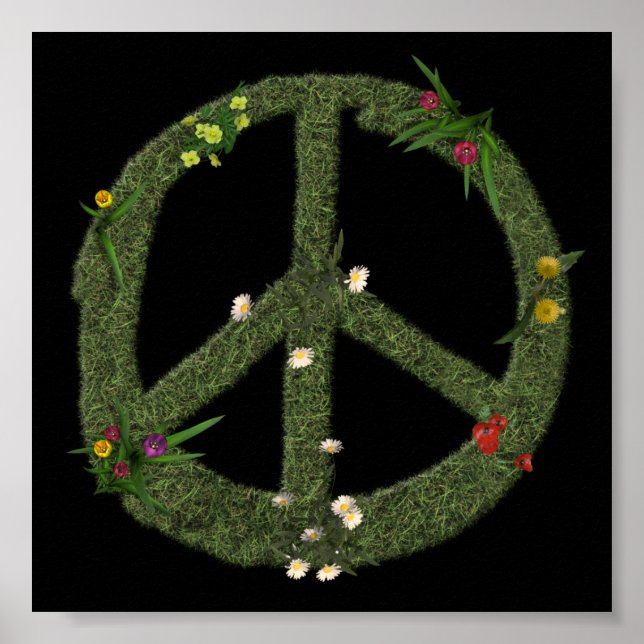 PEACE Symbol of Real Grass Flowers Hippie 60s Sign (Front)