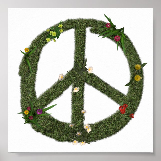 PEACE Symbol of Real Grass Flowers Hippie 60s Sign (Front)