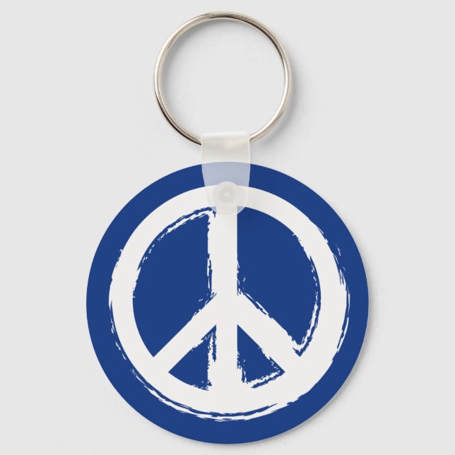 Peace Symbol on Blue Key Ring (Front)