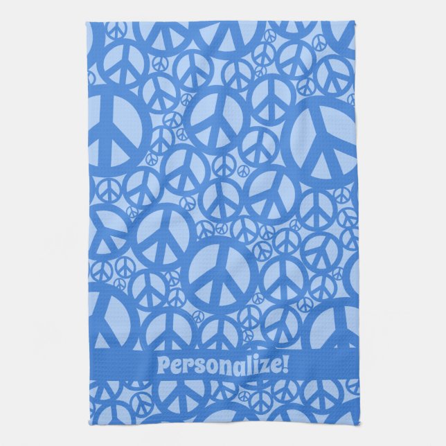 Peace Symbol Pattern Blue Tea Towel (Vertical)