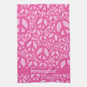 Peace Symbol Pattern Pink Tea Towel