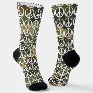 PEACE Symbol sign - Hippie Green Khaki Camouflage Socks