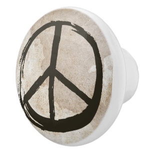 PEACE Symbol Sign Hippie Love 1960s Brushed Ceramic Knob