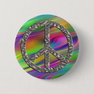 PEACE symbol  - SILVER 6 Cm Round Badge
