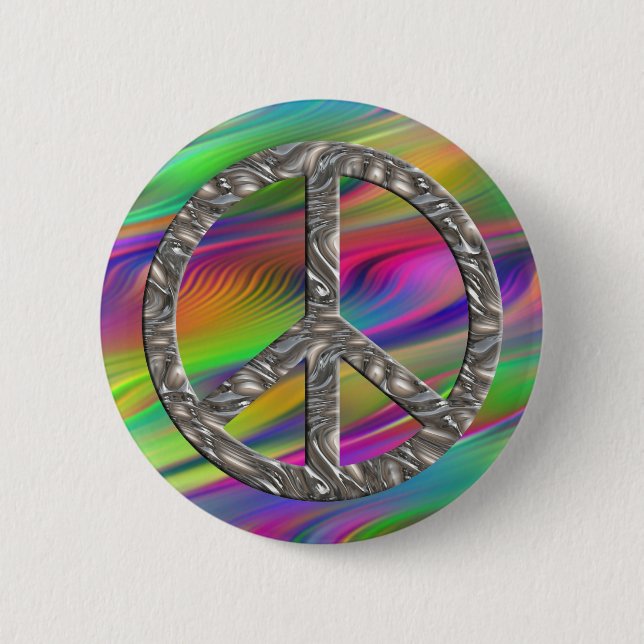 PEACE symbol  - SILVER 6 Cm Round Badge (Front)