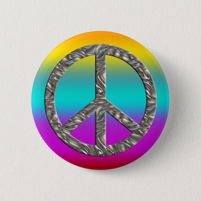 PEACE symbol  - SILVER 6 Cm Round Badge (Front)