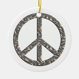 PEACE symbol - SILVER Ceramic Tree Decoration
