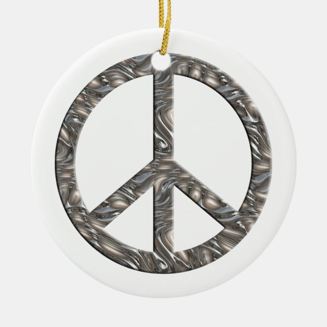 PEACE symbol  - SILVER Ceramic Tree Decoration (Front)