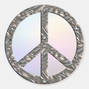 PEACE symbol  - SILVER   coloured light Classic Round Sticker