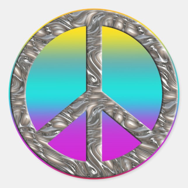 PEACE symbol  - SILVER | coloured linear Classic Round Sticker (Front)