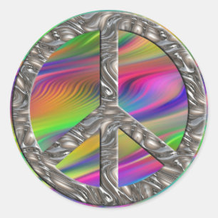 PEACE symbol  - SILVER   coloured waves Classic Round Sticker