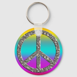 PEACE symbol  - SILVER Key Ring