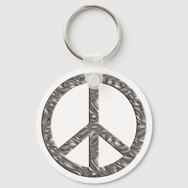 PEACE symbol  - SILVER Key Ring (Front)