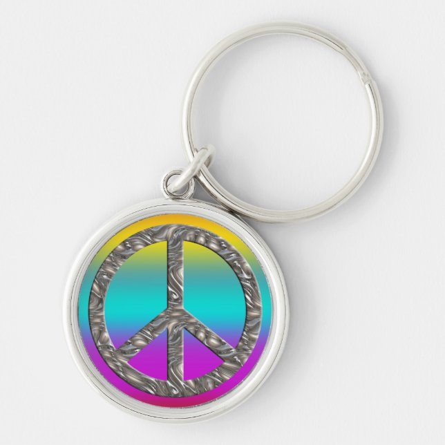 PEACE symbol  - SILVER Key Ring (Front)