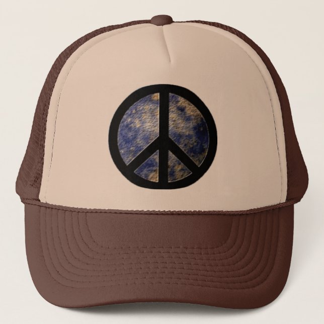 Peace Symbol Trucker Hat Brown and Blue (Front)