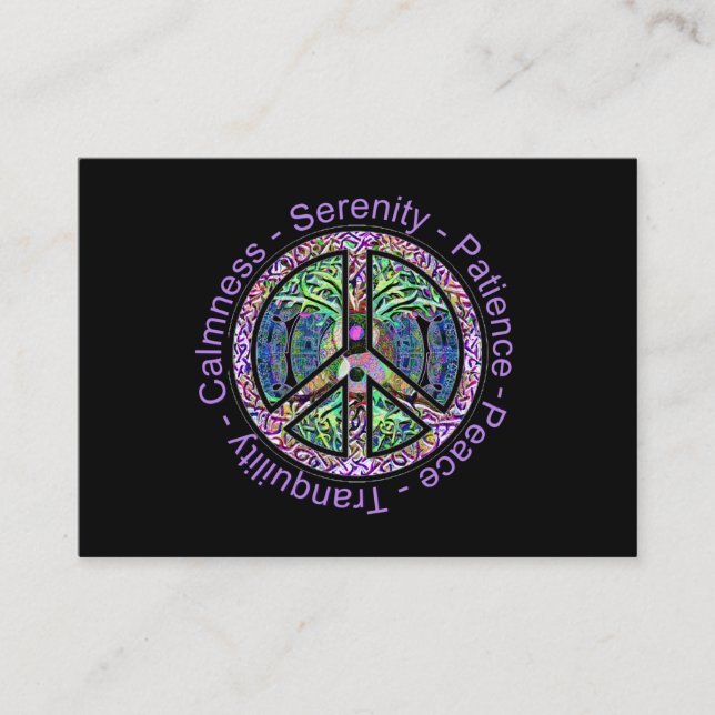 Peace Symbol with Peace, Harmony, Balance Business Card (Front)