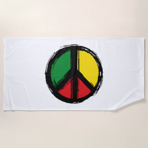 Peace Symbol with reaggae colours Beach Towel