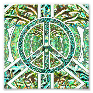 Peace Symbol, Yin Yang, Tree of Life in Green Photo Print