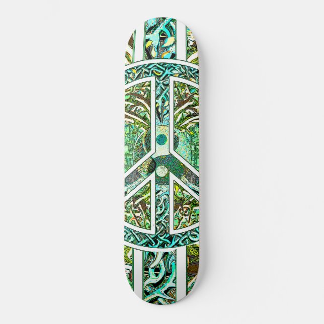 Peace Symbol, Yin Yang, Tree of Life in Green Skateboard (Front)