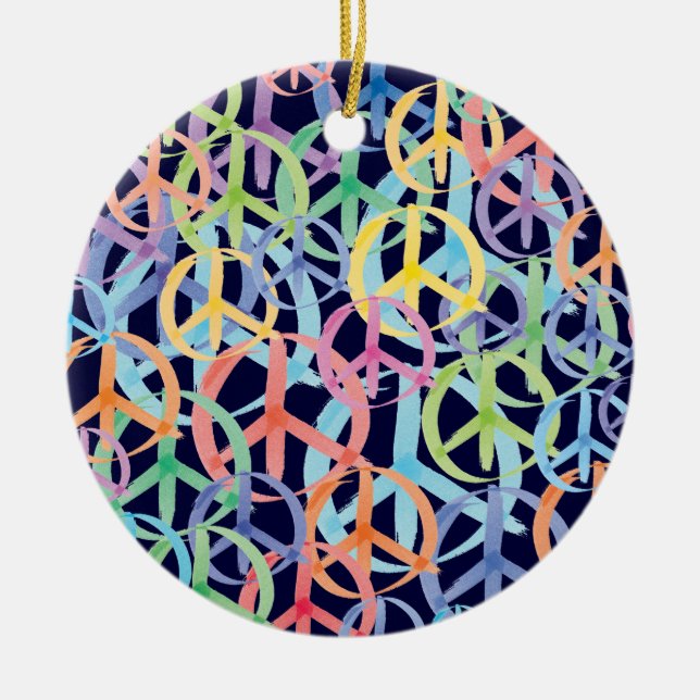 Peace Symbols Art Ceramic Tree Decoration (Front)