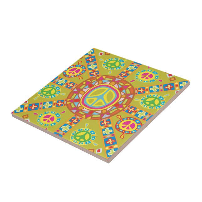 Peace Symbols Design Ceramic Tile (Side)