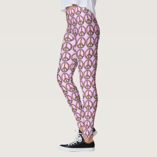 Peace Symbols Flowers Floral Pretty Pink Pattern Leggings