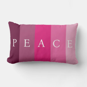 PEACE TEXT PINK COLOR PRETTY VERTICAL STRIPED LUMBAR CUSHION