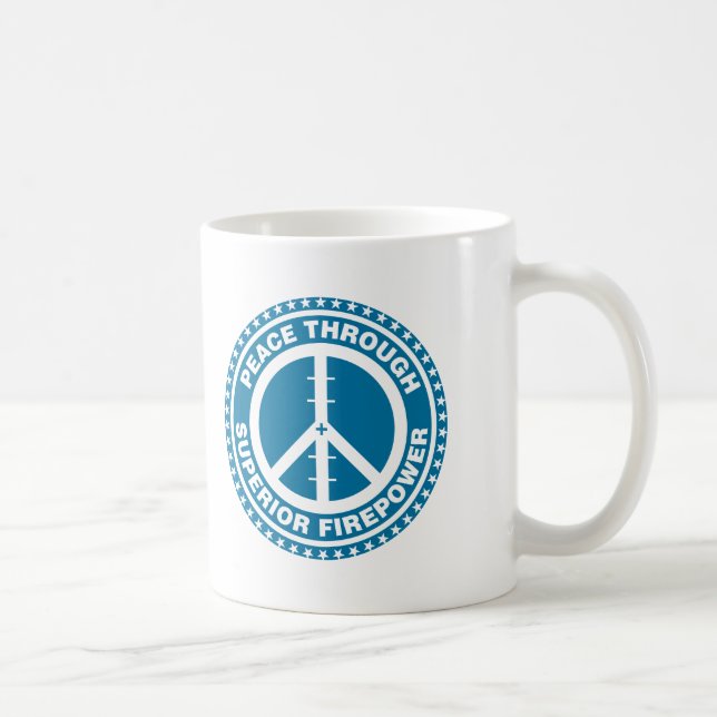 Peace Through Superior Firepower - Blue Coffee Mug (Right)