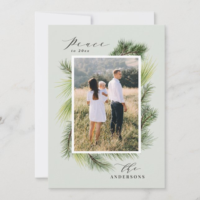 Peace to 2020 modern pine foliage christmas holiday card (Front)