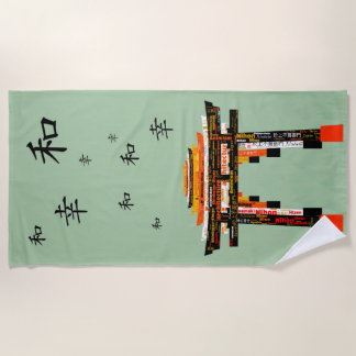 Peace Torii (on vermillion, black, white & gold)  Beach Towel