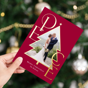 Peace Tree REAL FOIL Modern Holiday Photo Card
