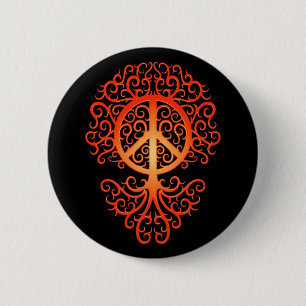 Peace Tree, red and black 6 Cm Round Badge