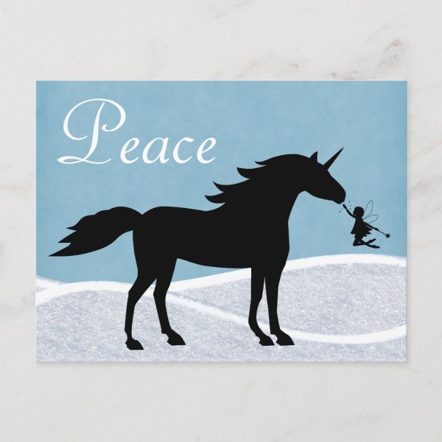 Peace Unicorn and Fairy Winter Holiday Greeting (Front)