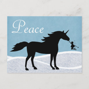 Peace Unicorn and Fairy Winter Holiday Greeting Postcard