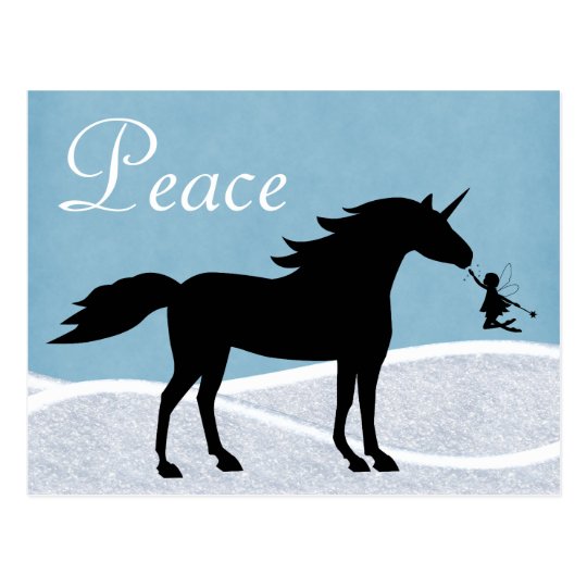 Peace Unicorn and Fairy Winter Holiday Greeting Postcard