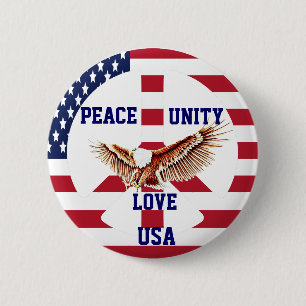 Peace,Unity,Love,USA_Button 6 Cm Round Badge