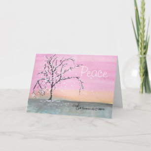 Peace Watercolor Snow on Tree Christmas Card