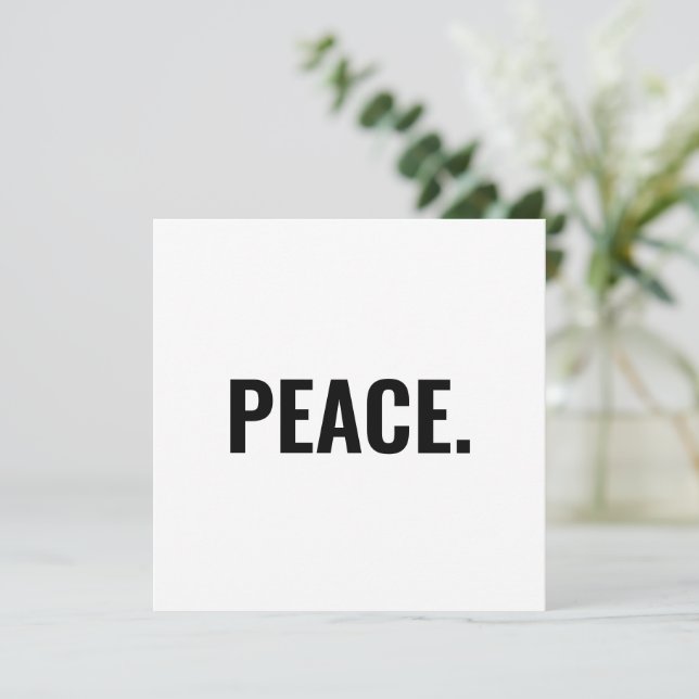 Peace white and black text minimalist card (Standing Front)